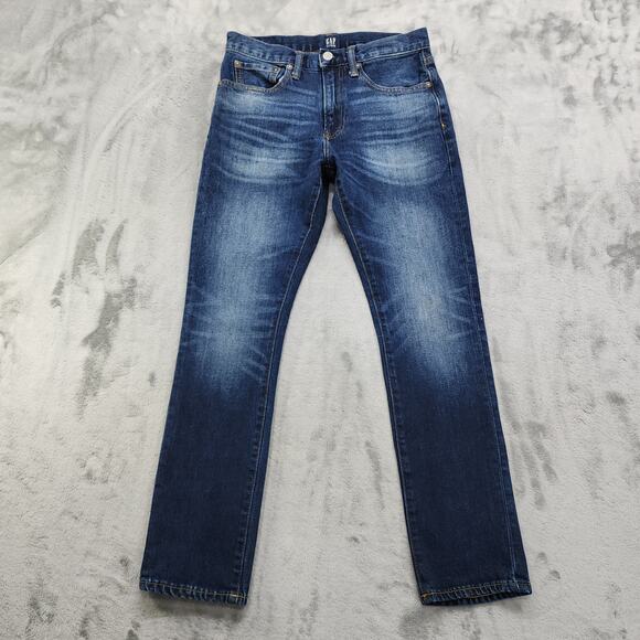 GAP Denim Jeans Womens 29X30 Blue Slim Straight Vintage Deep Blue Sea Mid Rise - Picture 1 of 11